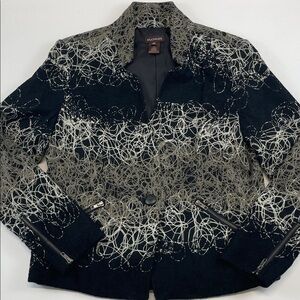 Multiples Black Abstract Textured Jacket Blazer Zip Cuffs Womens Sz M